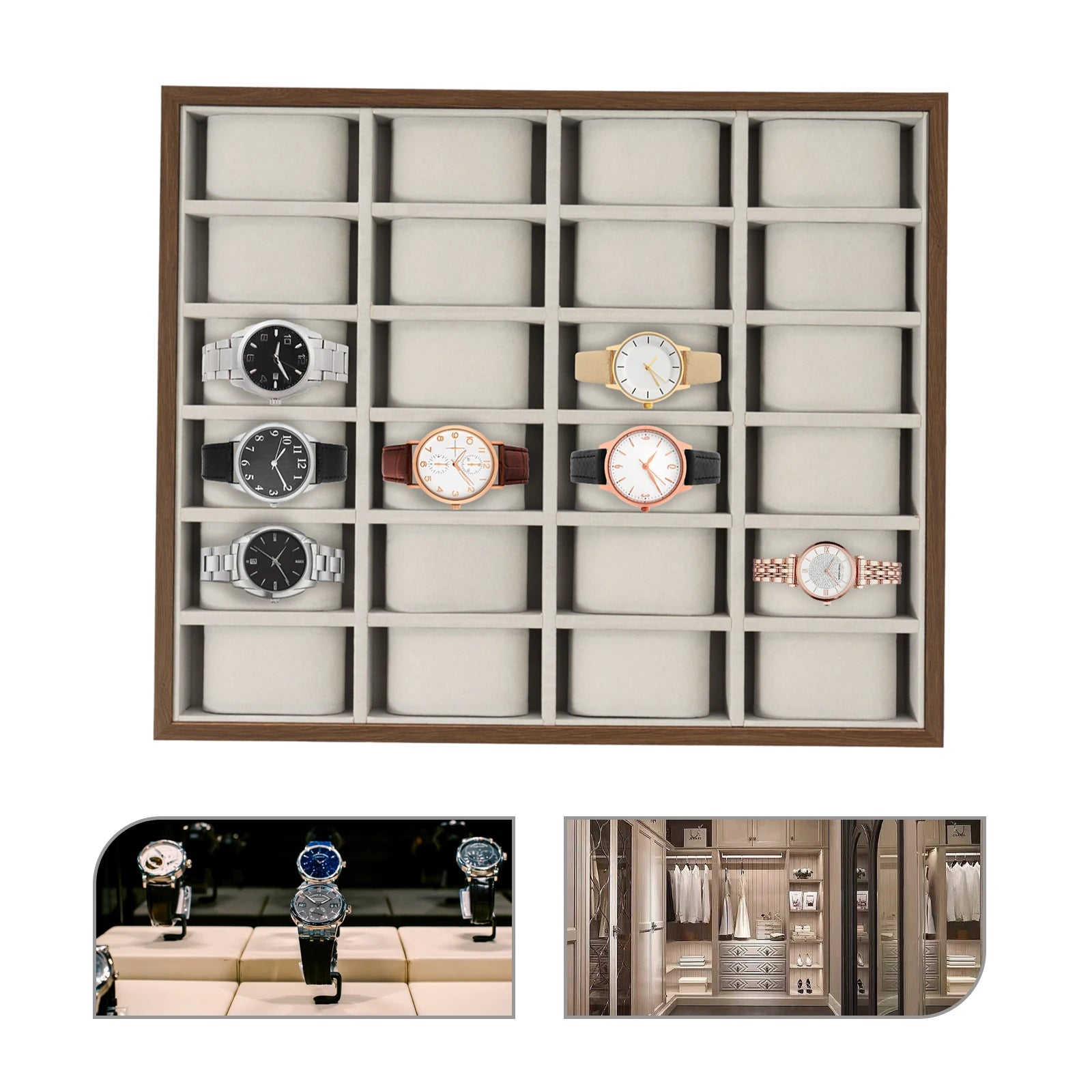 24 Slot Watch Box Watch Organizer Display Case Watch Collector Box with Removable Pillows for Watch Bracelet Cufflink - EverythingWhatYouWant