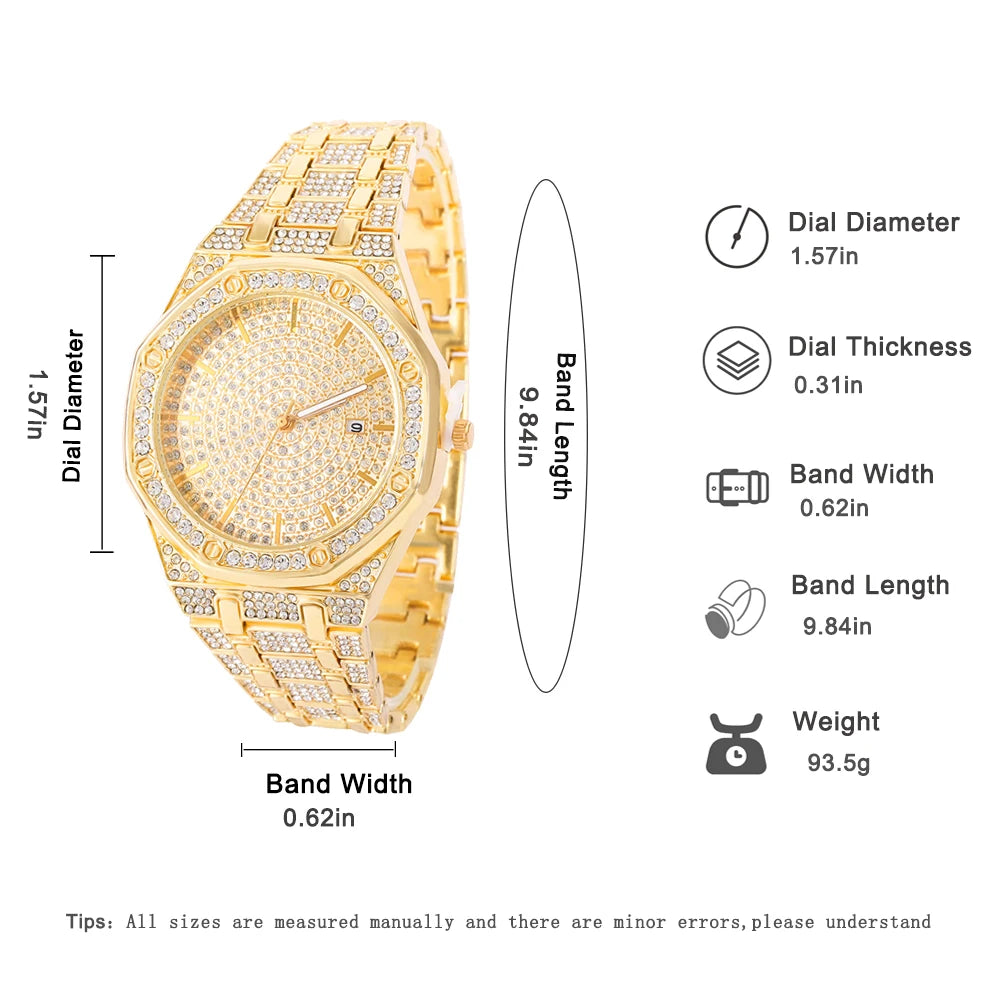 Iced Out Watch for Men Gold Watch for Men Hip Hop Fashion Cool Bling Bling Gold Diamond Luxury Mens Watch Dropshipping Relogio - EverythingWhatYouWant