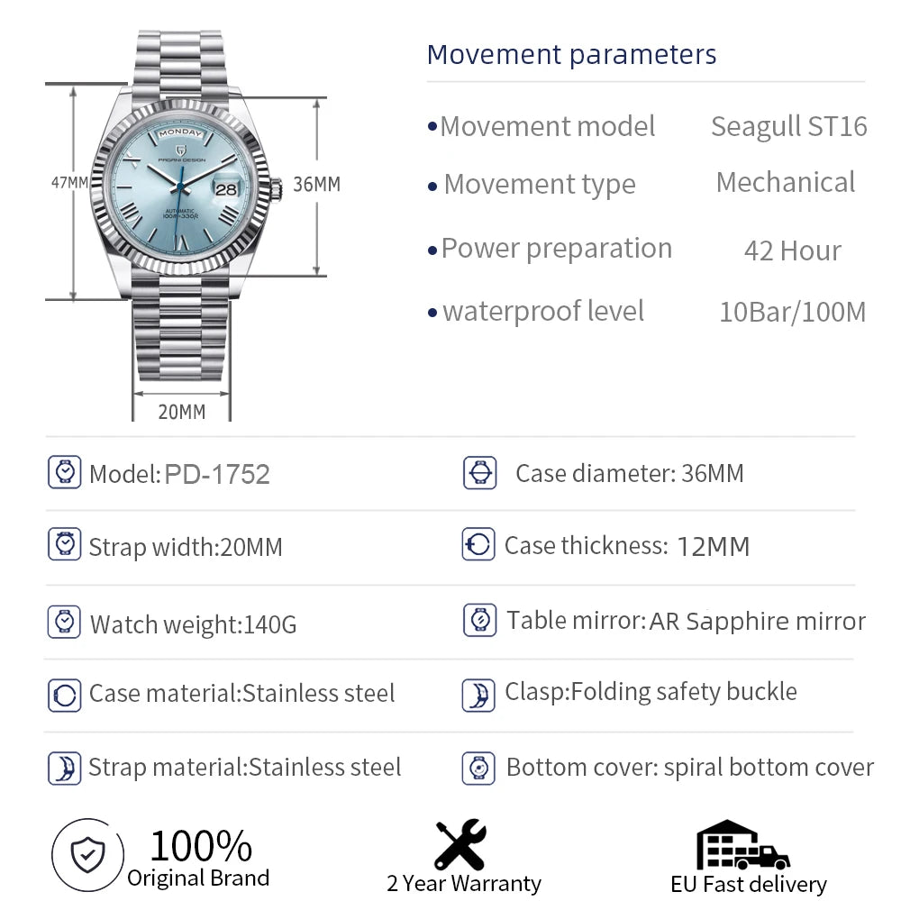 PAGANI DESIGN 2025 New DD36 Men's Watches Luxury Automatic Watch Men AR Sapphire Glass Mechanical Wristwatch Men ST16 Movt Clock - EverythingWhatYouWant