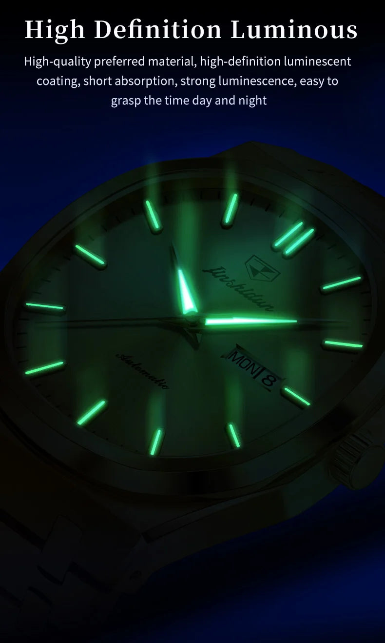 JSDUN 8966 Full Gold Watch for Men Automatic Mechanical Dual Calendar Display Waterproof Night light Man Wristwatch - EverythingWhatYouWant