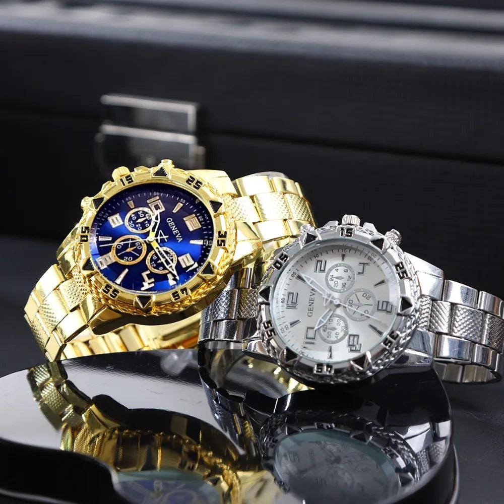 [4pcs/set Business Quartz Watch] Large Dial Trendy Fashion Casual Quartz Wristwatch | Does Not Include Watch Box - EverythingWhatYouWant