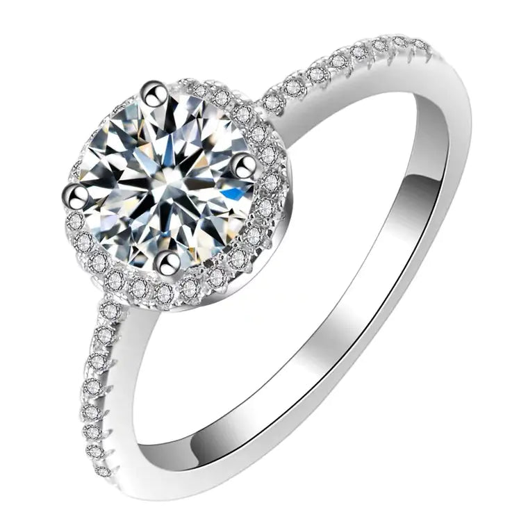 One Carat Six-Claw Diamond Ring with Zircon Accents - EverythingWhatYouWant
