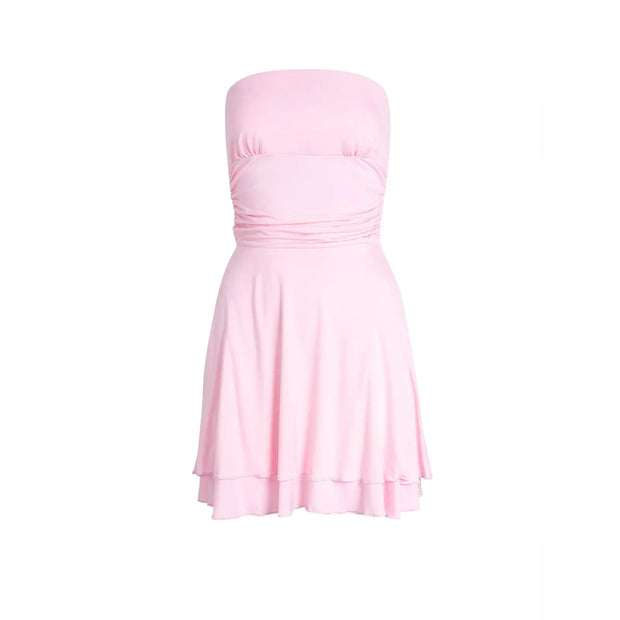 Y2K Tube-top Short Dress Summer Sexy Pleated Tight Dresses For Womens Clothing - EverythingWhatYouWant